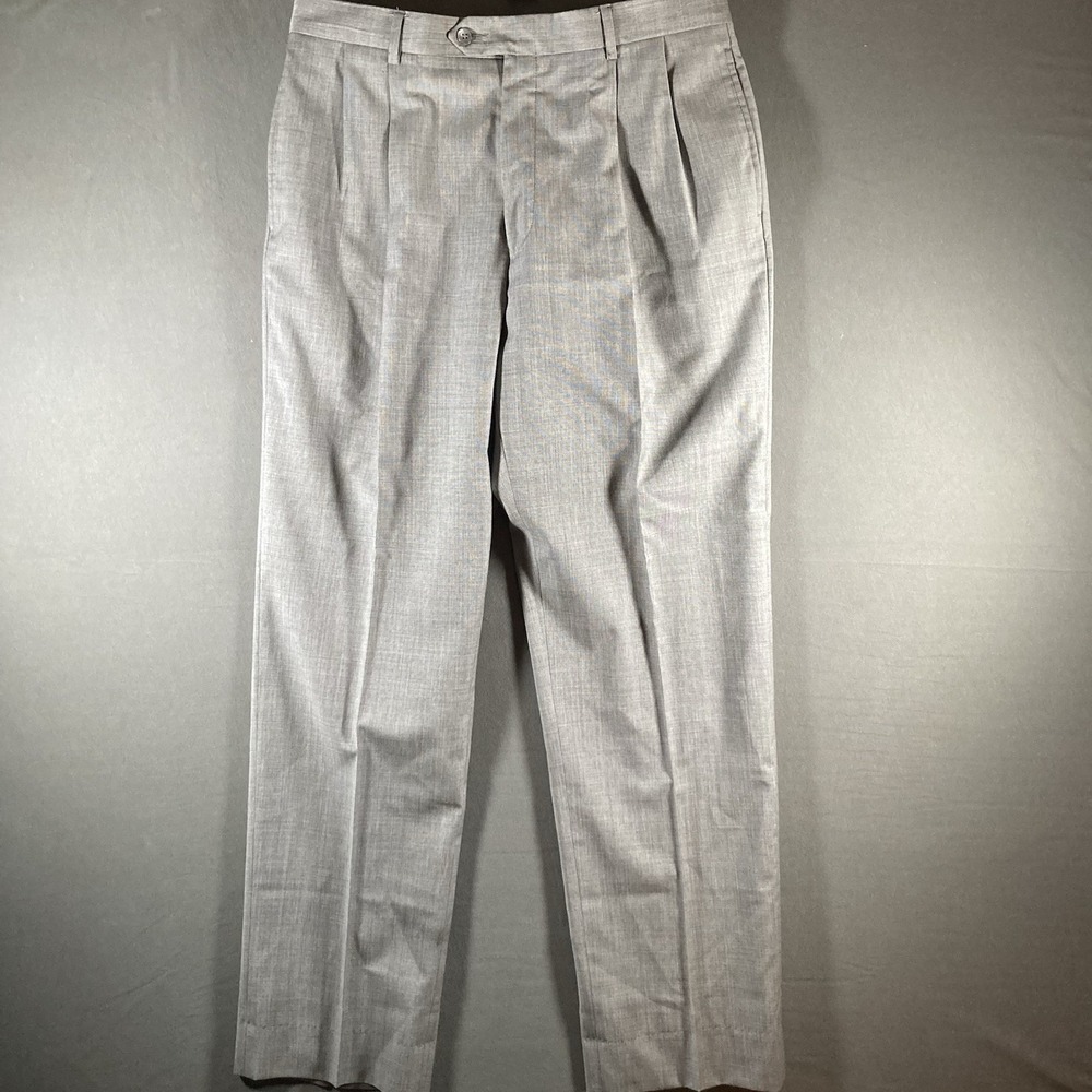 Jos A Bank 100 Wool Dress Pants Mens 35 Gray Pleated Classic Fit